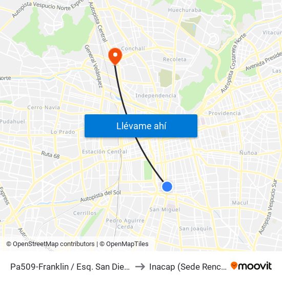 Pa509-Franklin / Esq. San Diego to Inacap (Sede Renca) map