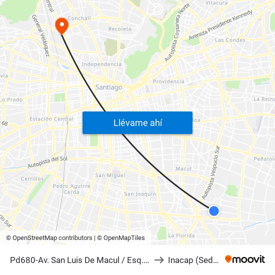 Pd680-Av. San Luis De Macul / Esq. Pasaje Peatones 3 to Inacap (Sede Renca) map