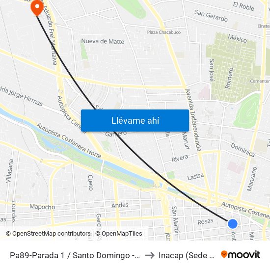 Pa89-Parada 1 / Santo Domingo - San Antonio to Inacap (Sede Renca) map