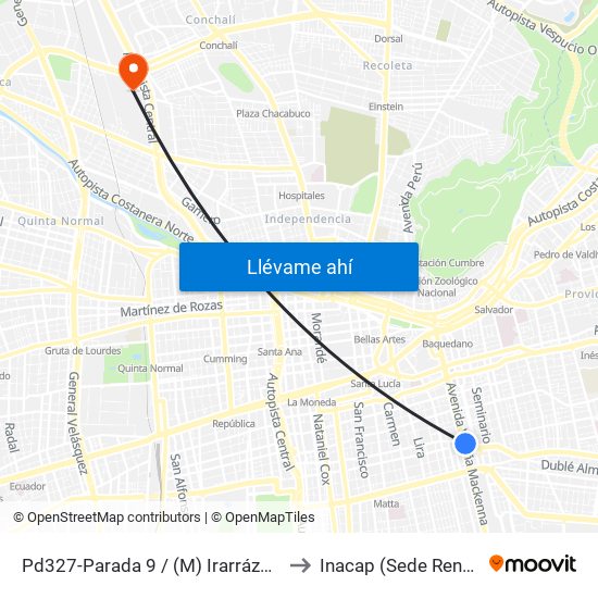 Pd327-Parada 9 / (M) Irarrázaval to Inacap (Sede Renca) map