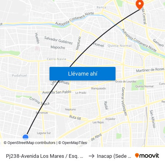 Pj238-Avenida Los Mares / Esq. Mar De Drake to Inacap (Sede Renca) map