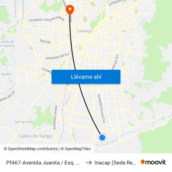 Pf467-Avenida Juanita / Esq. Weber to Inacap (Sede Renca) map