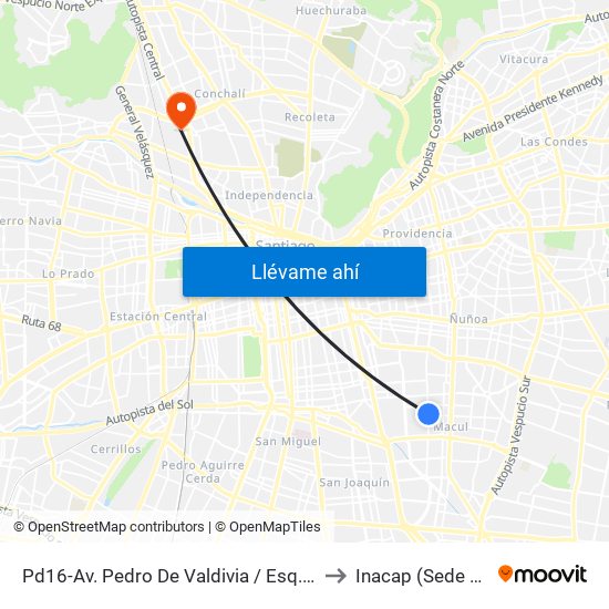 Pd16-Av. Pedro De Valdivia / Esq. Los Olmos to Inacap (Sede Renca) map