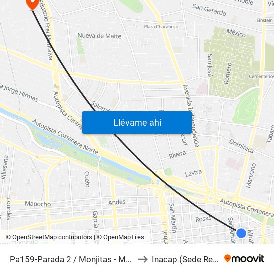 Pa159-Parada 2 / Monjitas - Mac Iver to Inacap (Sede Renca) map