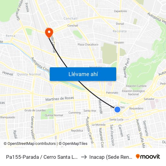 Pa155-Parada / Cerro Santa Lucía to Inacap (Sede Renca) map