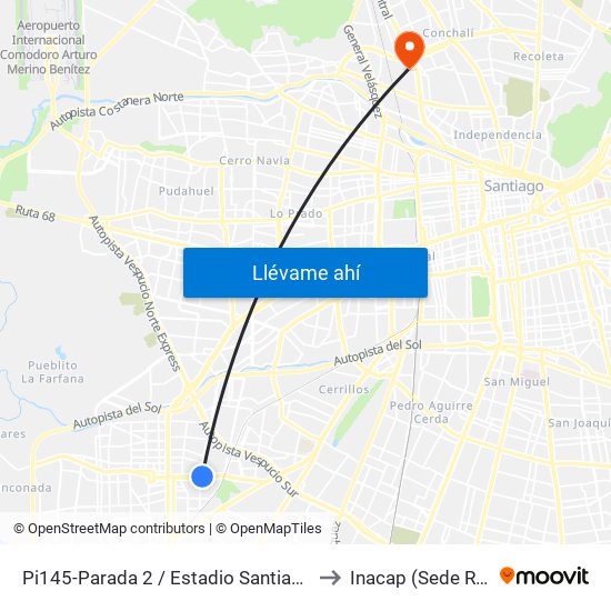 Pi145-Parada 2 / Estadio Santiago Bueras to Inacap (Sede Renca) map