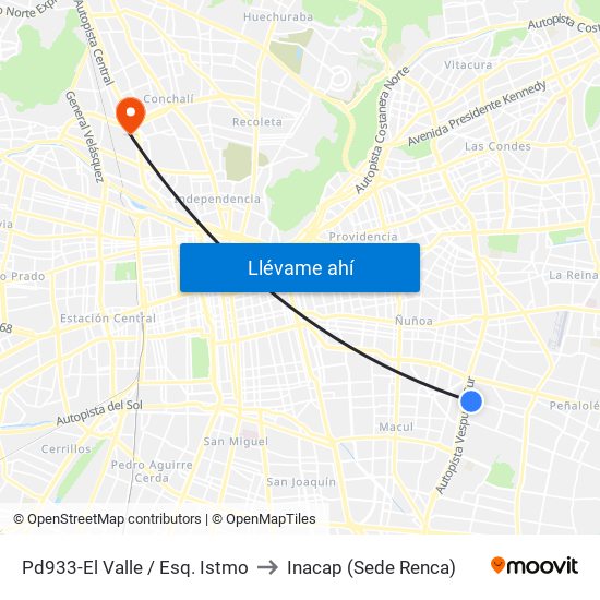 Pd933-El Valle / Esq. Istmo to Inacap (Sede Renca) map
