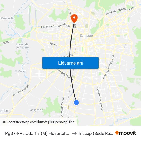 Pg374-Parada 1 / (M) Hospital El Pino to Inacap (Sede Renca) map