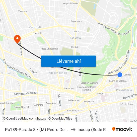 Pc189-Parada 8 / (M) Pedro De Valdivia to Inacap (Sede Renca) map