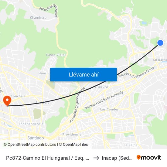 Pc872-Camino El Huinganal / Esq. Camino Del Pregón to Inacap (Sede Renca) map