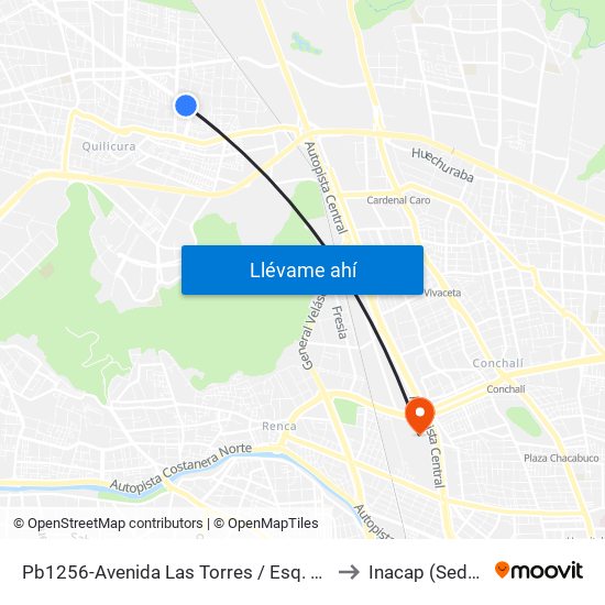 Pb1256-Avenida Las Torres / Esq. Avenida Las Torres to Inacap (Sede Renca) map