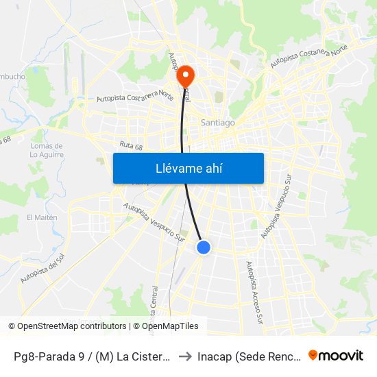 Pg8-Parada 9 / (M) La Cisterna to Inacap (Sede Renca) map