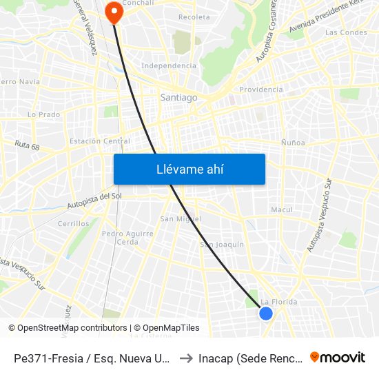 Pe371-Fresia / Esq. Nueva Uno to Inacap (Sede Renca) map