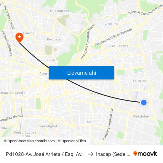 Pd1028-Av. José Arrieta / Esq. Av. Consistorial to Inacap (Sede Renca) map