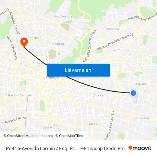 Pd416-Avenida Larrain / Esq. Pepe Vila to Inacap (Sede Renca) map