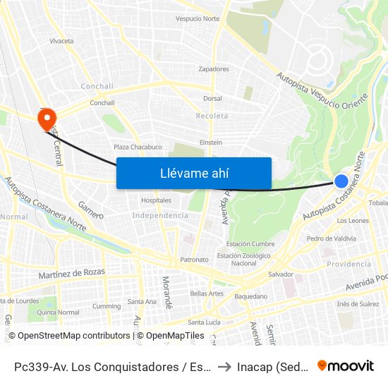 Pc339-Av. Los Conquistadores / Esq. Avenida El Cerro to Inacap (Sede Renca) map