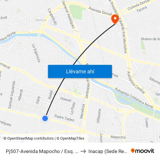 Pj507-Avenida Mapocho / Esq. Radal to Inacap (Sede Renca) map