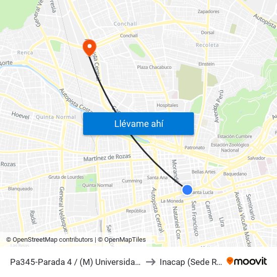 Pa345-Parada 4 / (M) Universidad De Chile to Inacap (Sede Renca) map