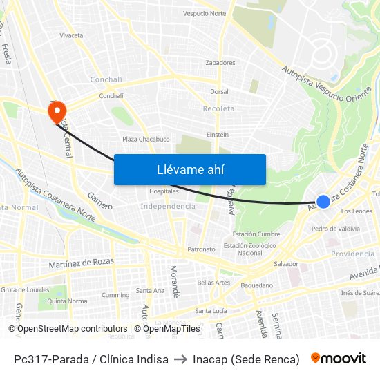 Pc317-Parada / Clínica Indisa to Inacap (Sede Renca) map