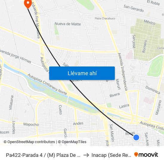 Pa422-Parada 4 / (M) Plaza De Armas to Inacap (Sede Renca) map