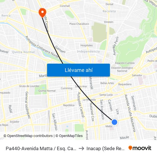 Pa440-Avenida Matta / Esq. Carmen to Inacap (Sede Renca) map