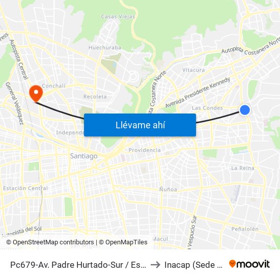 Pc679-Av. Padre Hurtado-Sur / Esq. Patagonia to Inacap (Sede Renca) map