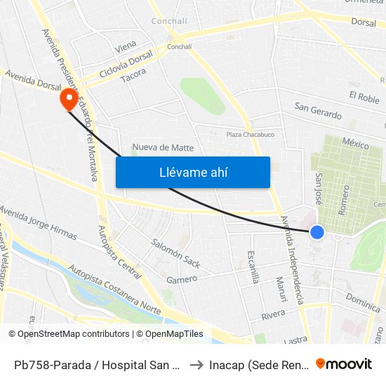 Pb758-Parada / Hospital San José to Inacap (Sede Renca) map