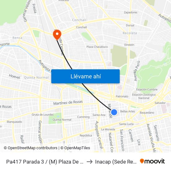 Pa417 Parada 3 / (M) Plaza De Armas to Inacap (Sede Renca) map