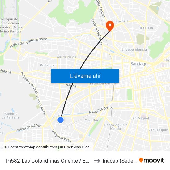 Pi582-Las Golondrinas Oriente / Esq. Los Ministros to Inacap (Sede Renca) map