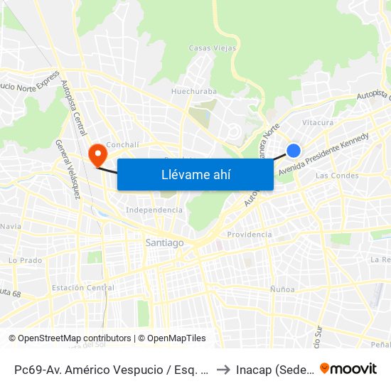 Pc69-Av. Américo Vespucio / Esq. Avenida Vitacura to Inacap (Sede Renca) map