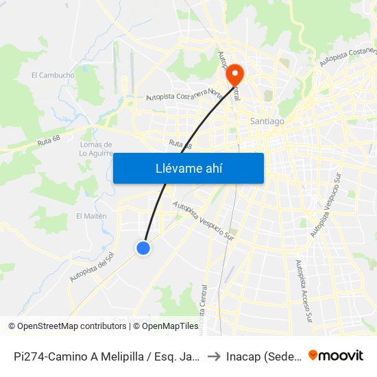 Pi274-Camino A Melipilla / Esq. Jacques Cousteau to Inacap (Sede Renca) map