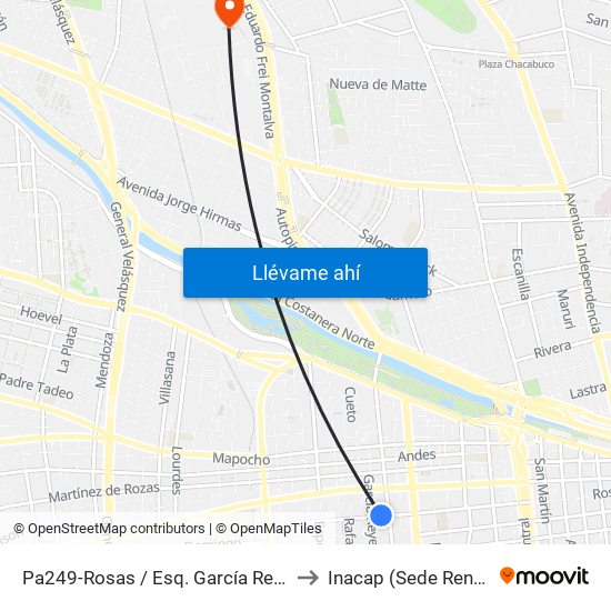 Pa249-Rosas / Esq. García Reyes to Inacap (Sede Renca) map