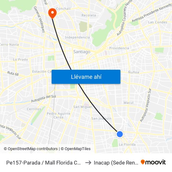 Pe157-Parada / Mall Florida Center to Inacap (Sede Renca) map