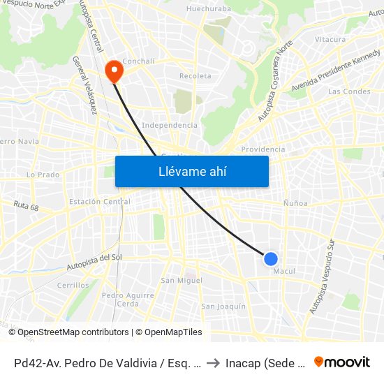 Pd42-Av. Pedro De Valdivia / Esq. Los Espinos to Inacap (Sede Renca) map