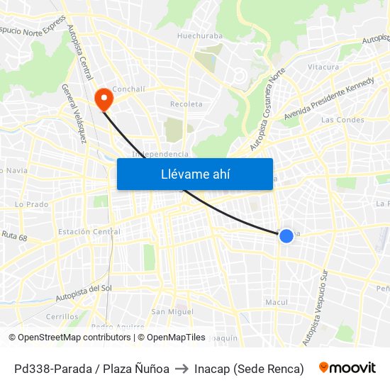 Pd338-Parada / Plaza Ñuñoa to Inacap (Sede Renca) map