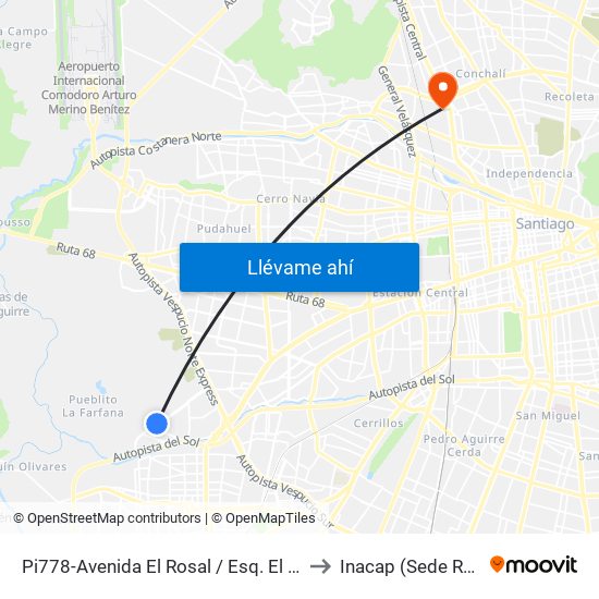 Pi778-Avenida El Rosal / Esq. El Rosedal to Inacap (Sede Renca) map