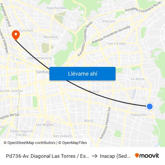 Pd736-Av. Diagonal Las Torres / Esq. Las Vertientes to Inacap (Sede Renca) map