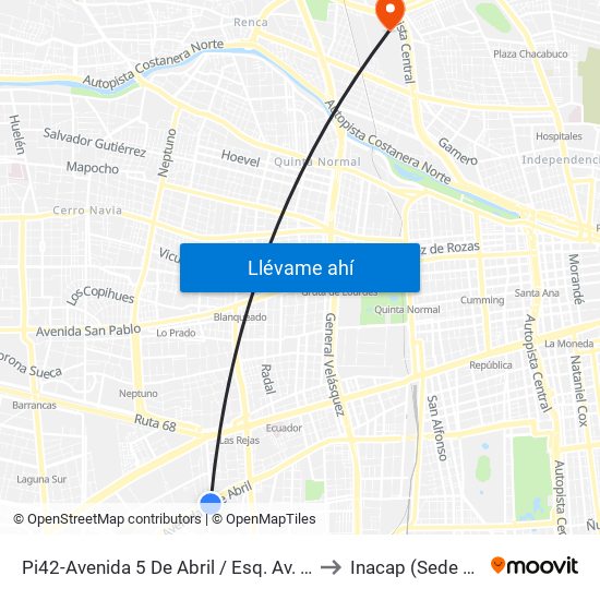 Pi42-Avenida 5 De Abril / Esq. Av. Aeropuerto to Inacap (Sede Renca) map