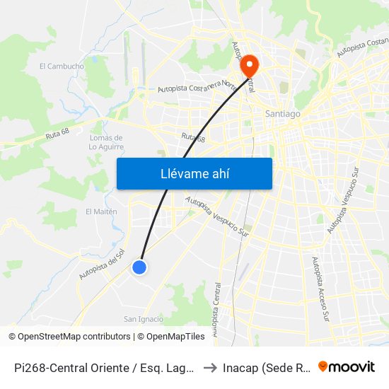Pi268-Central Oriente / Esq. Lago Bolsena to Inacap (Sede Renca) map