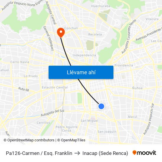 Pa126-Carmen / Esq. Franklin to Inacap (Sede Renca) map