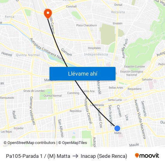 Pa105-Parada 1 / (M) Matta to Inacap (Sede Renca) map