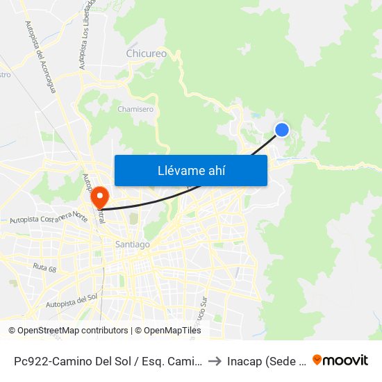 Pc922-Camino Del Sol / Esq. Camino Del Yunque to Inacap (Sede Renca) map