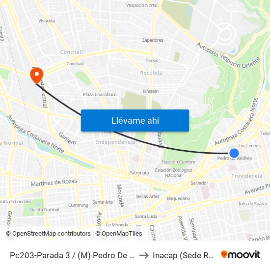 Pc203-Parada 3 / (M) Pedro De Valdivia to Inacap (Sede Renca) map