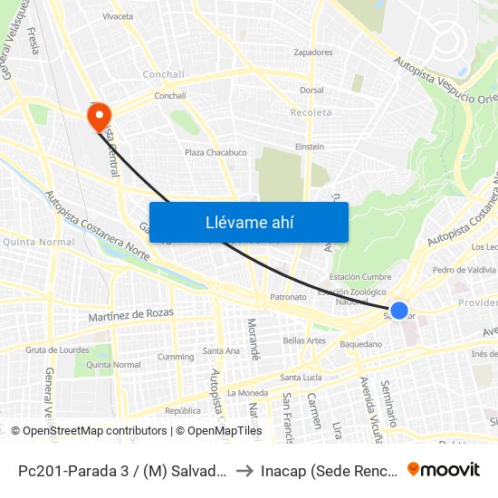 Pc201-Parada 3 / (M) Salvador to Inacap (Sede Renca) map