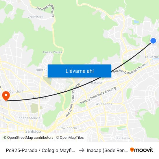 Pc925-Parada / Colegio Mayflower to Inacap (Sede Renca) map