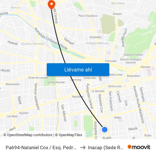 Pa694-Nataniel Cox / Esq. Pedro Lagos to Inacap (Sede Renca) map