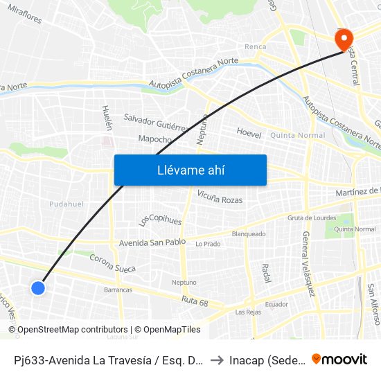 Pj633-Avenida La Travesía / Esq. Diagonal Travesía to Inacap (Sede Renca) map