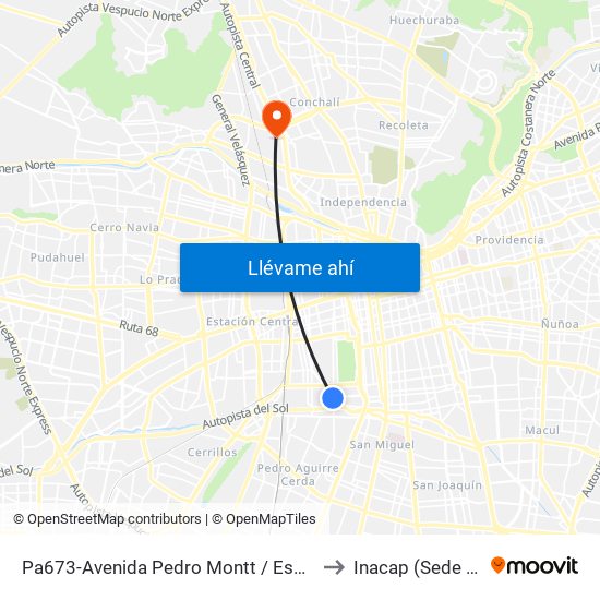 Pa673-Avenida Pedro Montt / Esq. Club Hípico to Inacap (Sede Renca) map