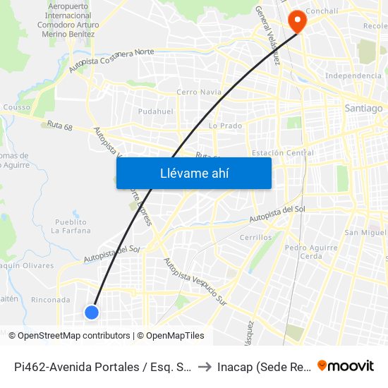 Pi462-Avenida Portales / Esq. Siglo XX to Inacap (Sede Renca) map