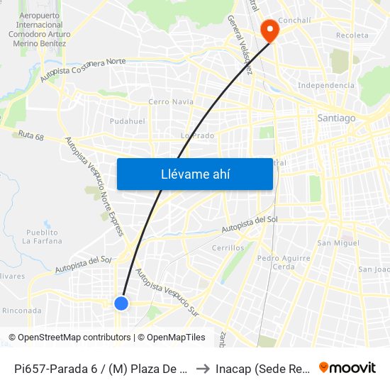Pi657-Parada 6 / (M) Plaza De Maipú to Inacap (Sede Renca) map